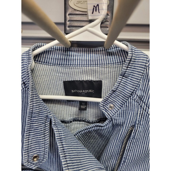 Vtg Banana Republic Women Blue Stripe Moto Jacket Size M Casual Layering Fashion - Picture 3 of 10